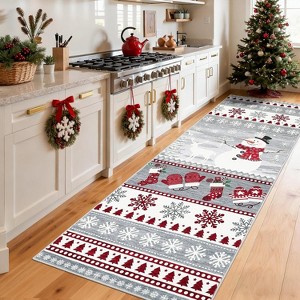 Christmas Runner Rug – Washable, Non-Slip, Santa & Reindeer Print, Low Pile, Foldable Carpet for Hallway, Kitchen, Bedside - 1 of 4