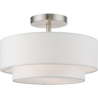 Sleek Brushed Nickel 2-Light Semi-Flush Mount with Off-White Drum Shade