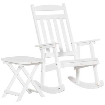 Outsunny Wooden Rocking Chair Set, 2-Piece Outdoor Porch Rocker with Foldable Table for Patio, Backyard and Garden