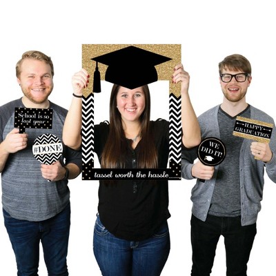 Big Dot of Happiness Gold Tassel Worth The Hassle - Graduation Party Selfie Photo Booth Picture Frame & Props - Printed on Sturdy Material