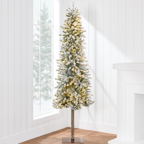 Best Choice Products 7.5ft Pre lit Flocked Alpine Slim Pencil Christmas Tree W 350 Led Lights Stand Target