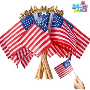 24 Pcs Small American Flags on Stick 4x6“  for 4th of July Celebration, Memorial Day, Patriotic Party Supplies, Independence Day Gathering - 1 of 4