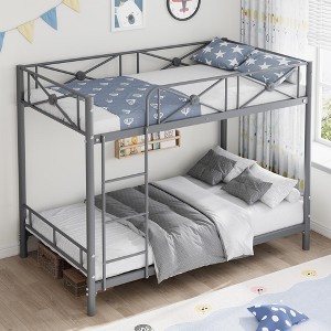 Metal Bunk Bed Twin Over Twin, Industrial Bunkbeds Heavy Duty Bed with Safety Guard Rails and Space-Saving Design, Steel Bed for School, Bedroom - 1 of 4