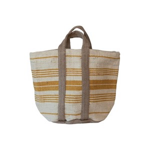 Storied Home Jute and Cotton Tote Bag with Stripes and Handles, Cream, Yellow, and Natural - 1 of 3