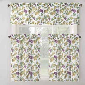 RT Designer's Collection Latte Printed 3 Pieces Kitchen Curtain Set Includes 1 Valance 52" x 18" and 2 Tiers 26" x 36" Each Multi Color