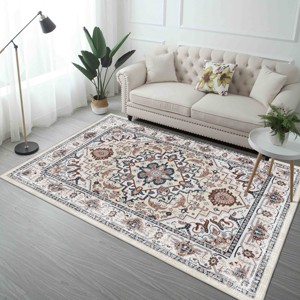 GlasFlength Rug Pads Vintage Bohemia Waterproof Extra Large Area Rugs Non-Slip Rug Pads Washable Rug for Room, White, 84"*60"*0.31" - 1 of 4