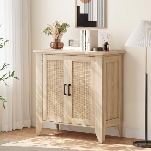Rattan Storage Cabinet with Doors and Shelves, Sideboard Entryway Console Cabinet, Wood Furniture with Storage for Kitchen and Entryway - 1 of 4