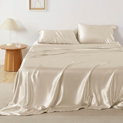 Bedsure | 4 Pcs Satin Sheets Set Similar to Silk Sheets Luxury & Ultra Soft, Non-Fading & Wrinkle Free