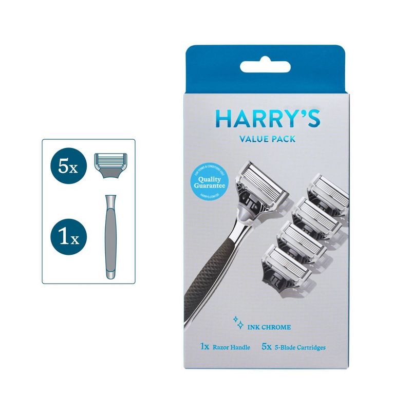 Harry&#39;s 5-Blade Men&#39;s Razor - 1 Razor Handle + 5 Razor Blade Refills - Chrome Edition Handle, 1 of 8