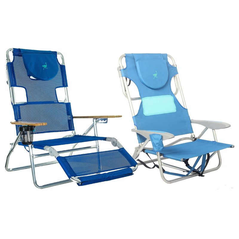 Ostrich 3N1 Lightweight Aluminum Frame 5-Position Reclining Beach Chair and Ladies Comfort On-Your-Back Outdoor Beach Chair with Backpack Strap, Blue, 1 of 7
