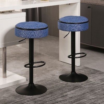 CAVINAS Adjustable Swivel Bar Stool with Hidden Storage, PU Leather Seat, 28"-36.2" Height Range, Set of 2 Armless Bar Chair with Metal Frame
