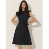 Allegra K Women's Cotton Ruffled Cap Sleeve Tie Waist Button Casual Office Shirt Dress - 3 of 4