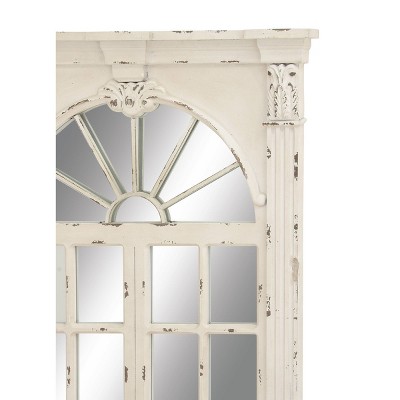 Cream Wood Windowpane Arched Wall Mirror with Distressed Finish