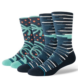 STANCE Men's Striped Seared Crew Socks 2pk - Blue/Light Aqua Blue L - 1 of 4