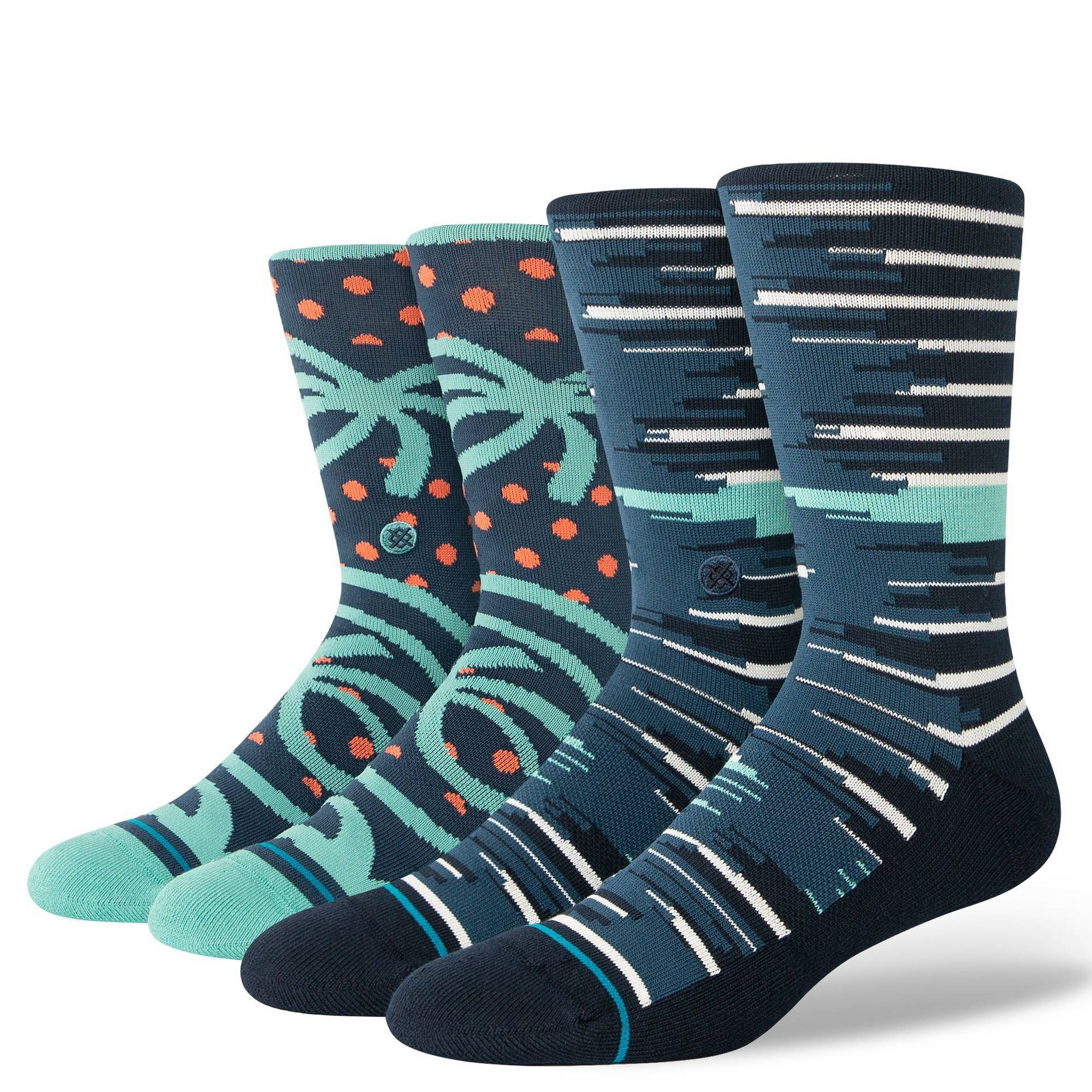 STANCE Men's Striped Seared Crew Socks 2pk - Blue/Light Aqua Blue L