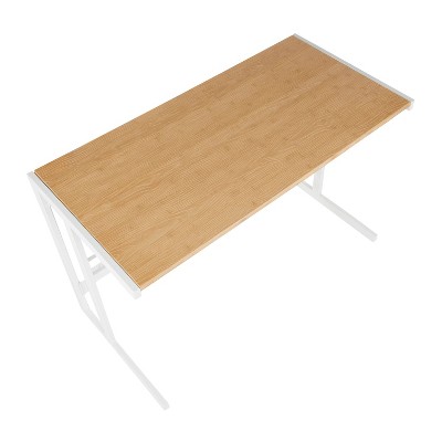 Petite White Metal and Light Wood Office Desk