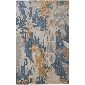Everley Modern Abstract Gray/Blue/Gold Area Rug - 1 of 4