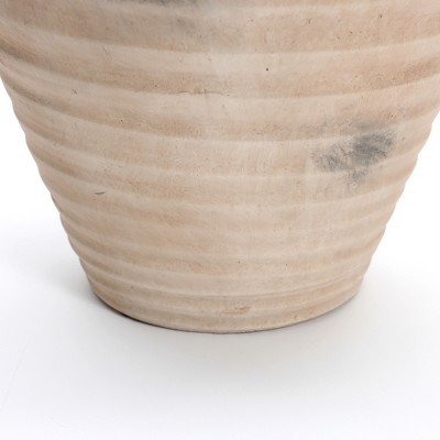 Rustic Light Brown Ribbed Ceramic Urn Vase 13.2-Inch Tall