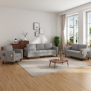 Mjkone 78" Linen Sectional Couches Set , L-Shaped Sofa with Storage Ottoman and Loveset Sofa and Armchair - 1 of 4