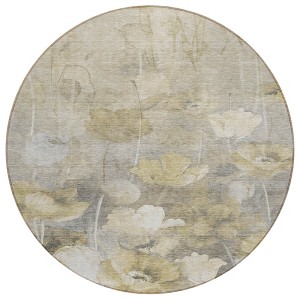Beige Taupe And Wheat Floral Washable Indoor Outdoor Area Rug - 1 of 4