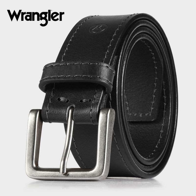 Wrangler Men's Casual Everyday Classic Buffalo Leather Belt for Mens Jeans & Pants, Branded Belt Male Accessories, Black 32