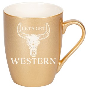 100 North Bull Skull 10 Ounce Vegas Gold Metallic Finish, Comfortably Fits Your Hands, New Bone China Coffee Tea Cup Mug, Let's Get Western - 1 of 1