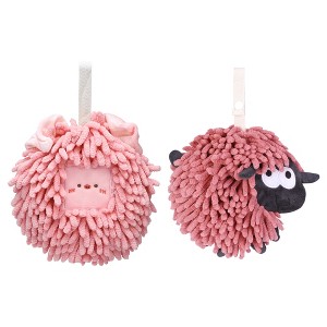 REGALWOVEN Cute Decorative Funny Sheep Shape Fast Drying Hanging Hand Towels 7" x 7" 2 Pcs - 1 of 4