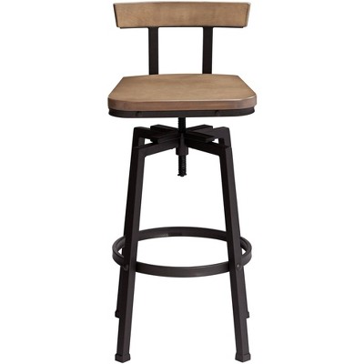 Bronze & Gray Adjustable Swivel Barstool with Wood Backrest