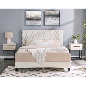 Roundhill Furniture Findlay 3-Piece Bedroom Set, Plush 3D Upholstered Bed with Two Nightstands - 1 of 4