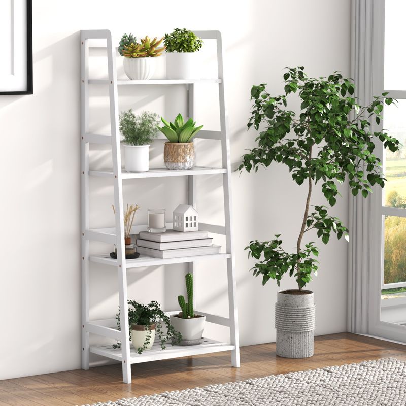 Tangkula 4-Tier Bamboo Storage Rack Plant Flower Holder Display Shelves White, 3 of 10