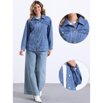 Allegra K Women's Oversized Long Sleeve Pocket Long Jean Jacket X-Large Light Blue — фото 2