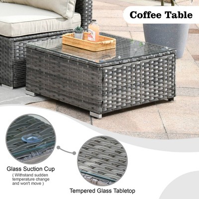 Venice 8-Piece Beige Wicker Outdoor Sofa Set with Fire Pit