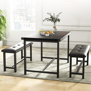 Kitchen Table with Benches, Dining Table Set for 4,Rectangular Dining Table Set for Small Space Apartment Studio - 1 of 4