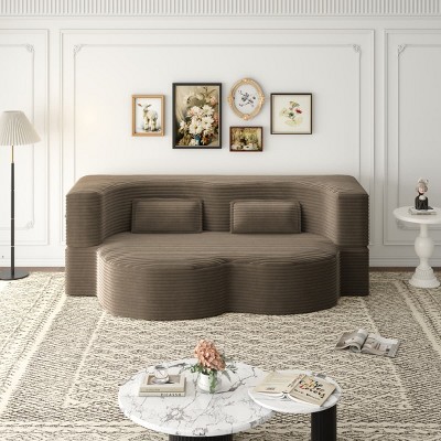 Modern Convertible Floor Sofa Bed with 2 Pillows, Folding Foam Sleeper Couch, No Assembly Sofa for Guest Room or Living Room-Tanpinhause