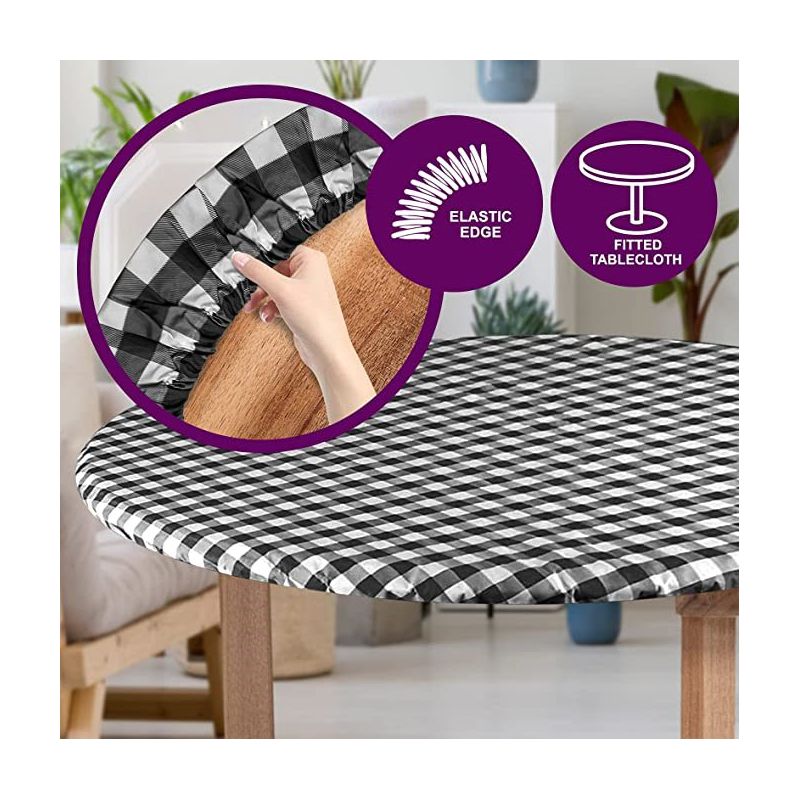 Round Tablecloth -Fitted with Elastic, Vinyl with Flannel Back,Checked Design,- By Sorfey, 2 of 9