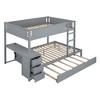 PAGED Twin over Twin Bunk Bed with Desk and Trundle, Wooden Bed Frame with Drawers and Guardrail, Modern Loft Bed for Kids, Teens, Adults - 3 of 4