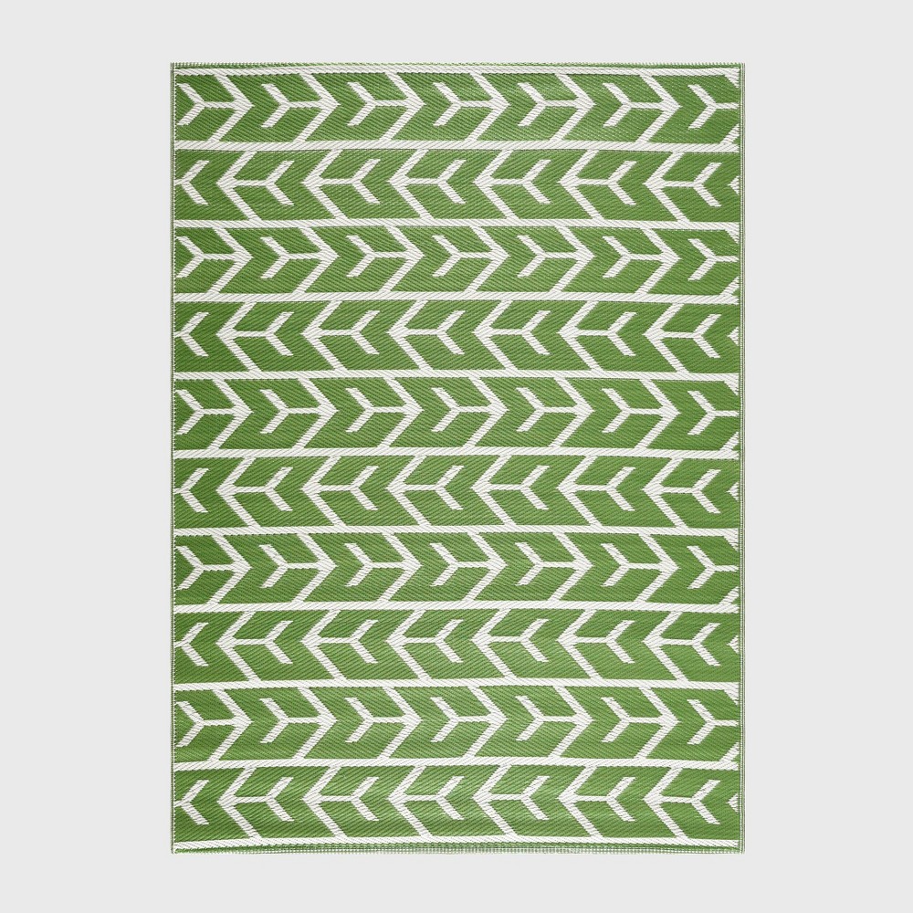 Playa Rug 4'x6' Amsterdam Recycled Plastic Indoor Outdoor Floor Mat Green and Creme: UV & Water Resistant, Woven Polypropylene
