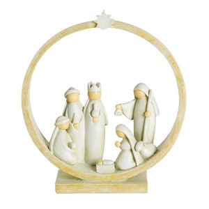 Dicksons Nativity Scene in Circular Creche Distressed White 8 Inch Christmas Tabletop Figurine - 1 of 2