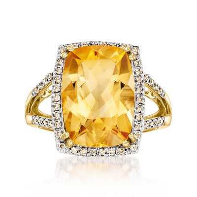 Ross-Simons 5.00 Carat Citrine and .30 ct. t.w. Champagne Diamond Ring in 14kt Yellow Gold
