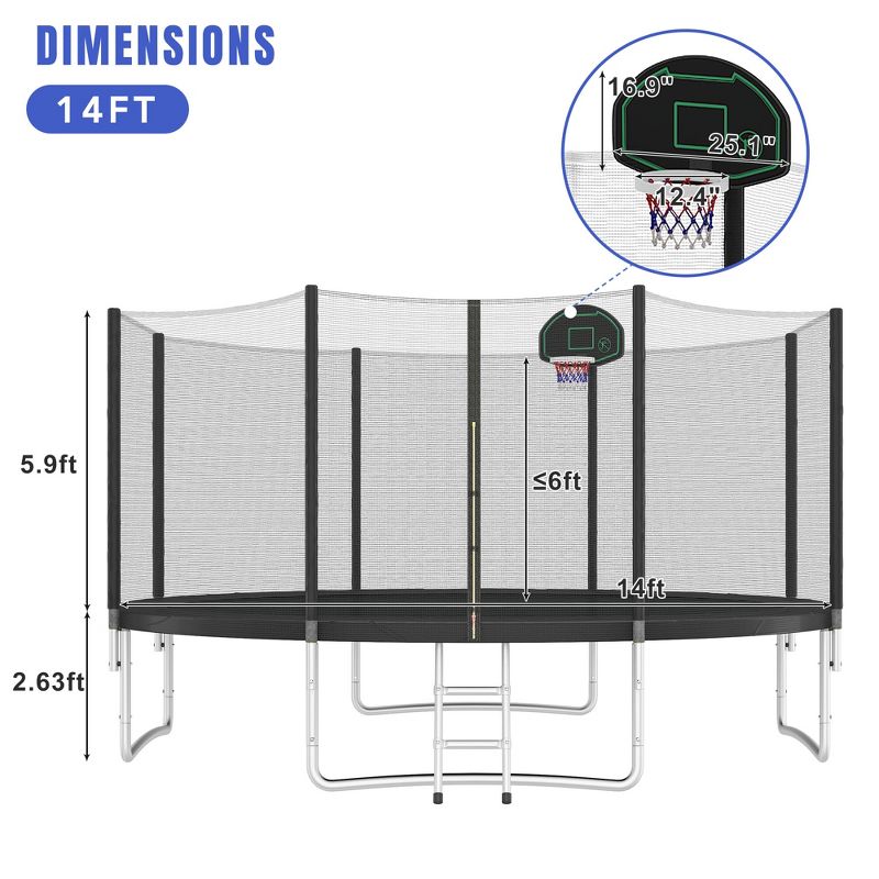 Kids' Trampoline with Safety Net, Basketball Hoop and Ladder - ModernLuxe, 3 of 10