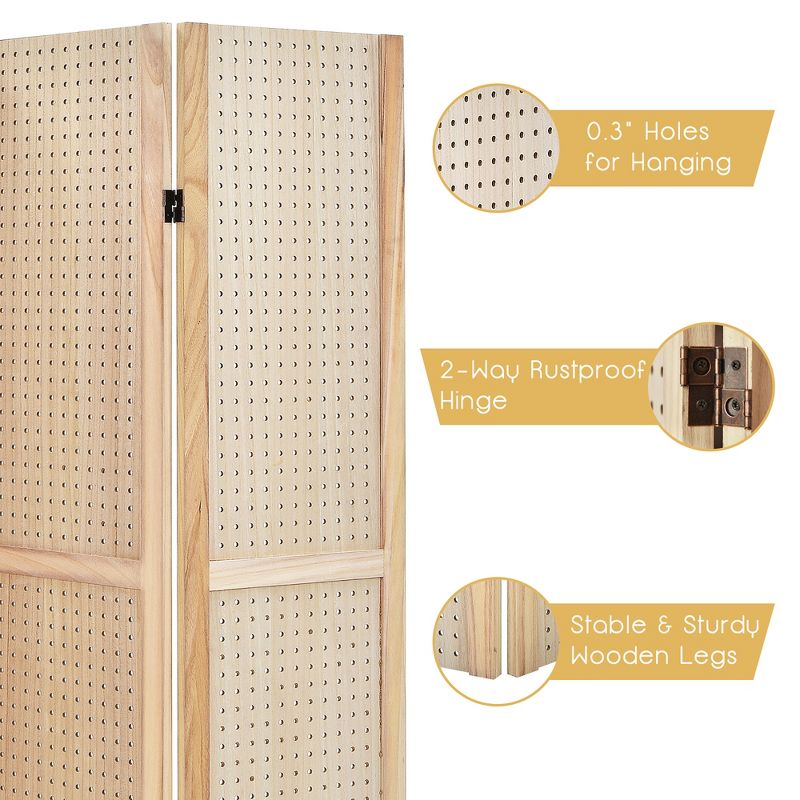 Costway 4-Panel Pegboard Display 5' Tall Folding Privacy Screen Craft Display, 4 of 11