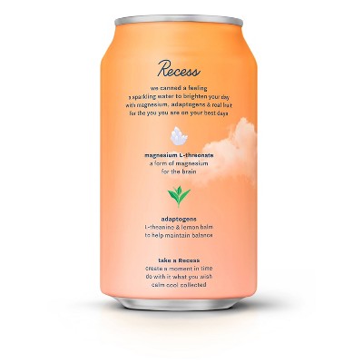 Recess Mood Peach Ginger Sparkling Water with Magnesium L-Threonate - 12 fl oz Can