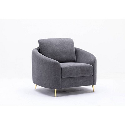 Yuina Gray Leather and Wood Accent Chair with Metal Legs