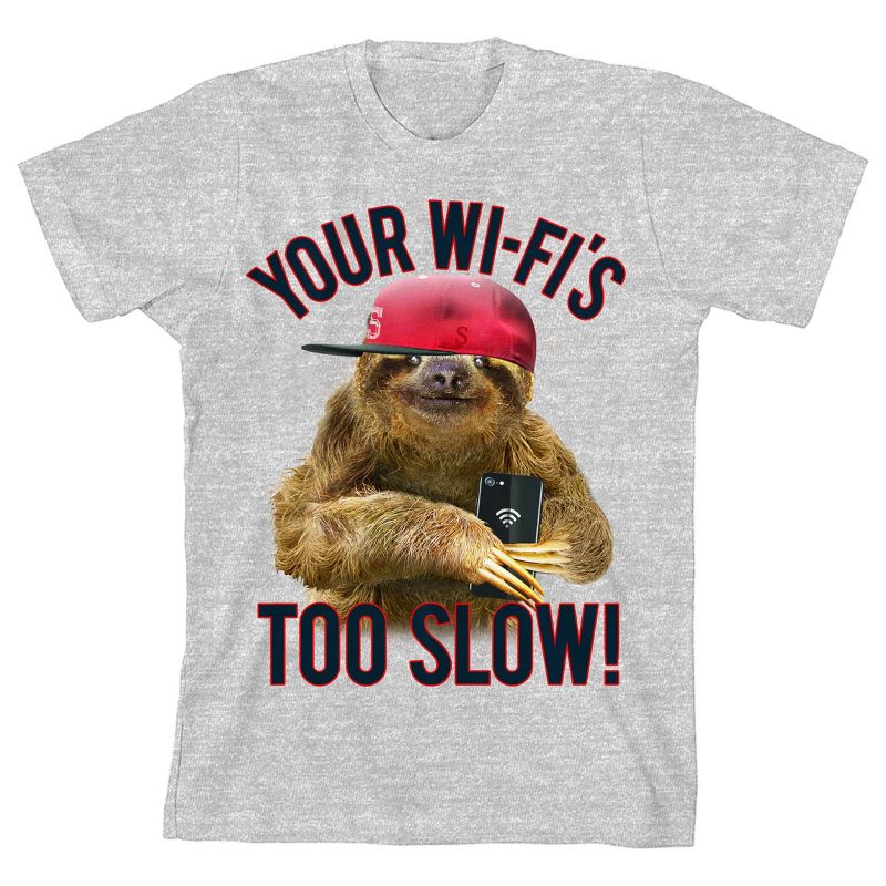 Sloth Your Wifi’s Too Slow! Boy’s Heather Grey T-shirt, 1 of 2
