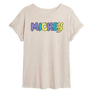 Women's - Disney - Mickey Multicolor Hand Peace Sign Oversized Graphic T-Shirt - 1 of 4