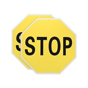 Unique Bargains Aluminum Reflective Traffic Durable Stop Sign Black Lettering On Yellow Background - 1 of 4