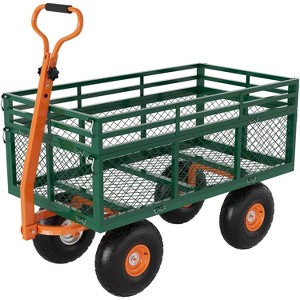 Steel Garden Cart with 10" Wheels, Heavy Duty Utility Wagon Cart with Removable Sides & 180° Rotating Handle for Garden, Lawn, Farm - 1 of 4