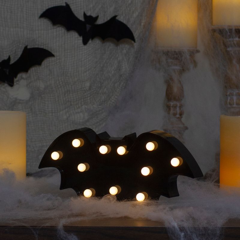 Northlight 12" LED Lighted Black Bat Halloween Marquee Sign, 1 of 6