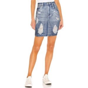 Women's Stretch Pencil Skirt with Pockets - Destructed Denim A-Line & Mini Skirt Styles Potassium a - 1 of 4