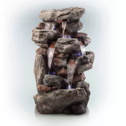 52" Resin Rainforest Rock Tiered Fountain with LED Lights Bronze - Alpine Corporation